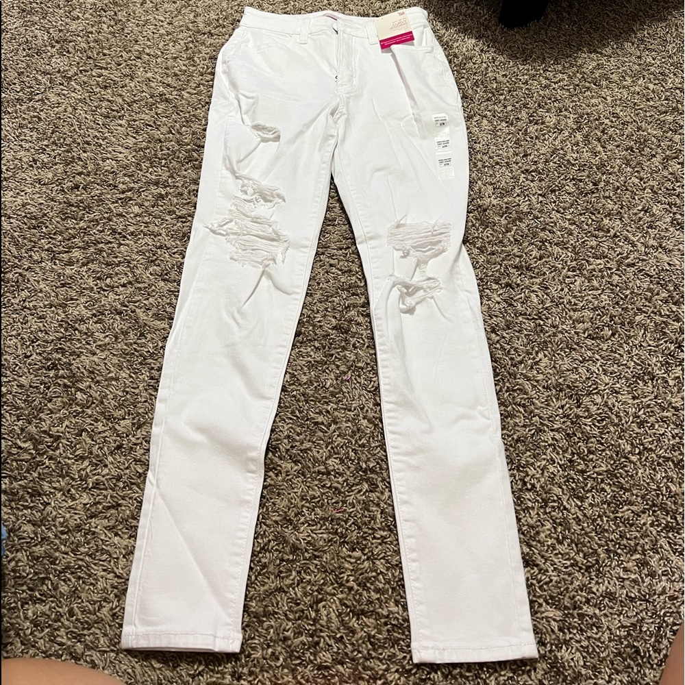 white ripped high-rise skinny jeans